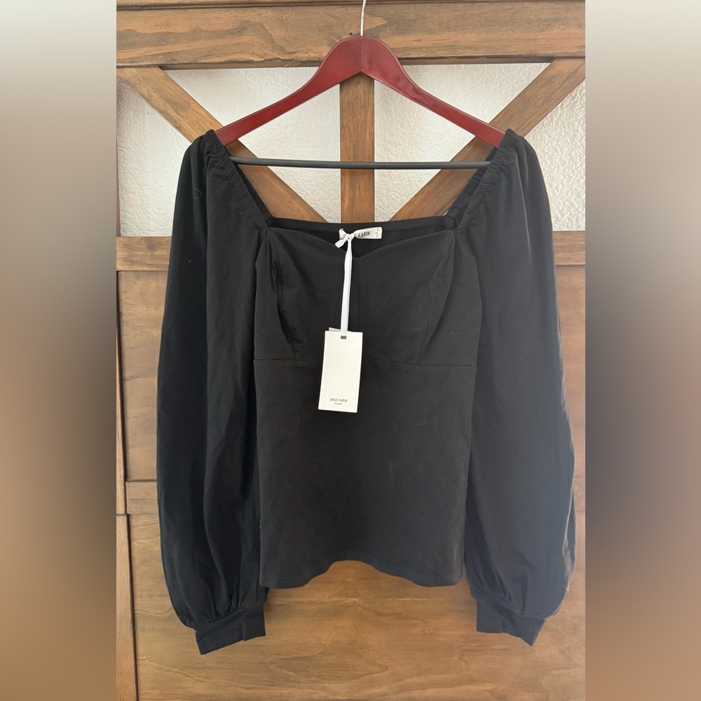 Grace Karin Black Long Sleeve Blouse